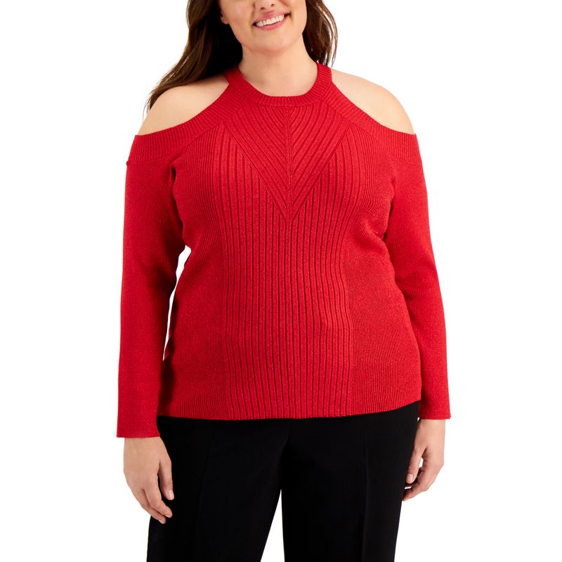 Inc International Concepts Plus Size Shine Cold Shoulder Sweater